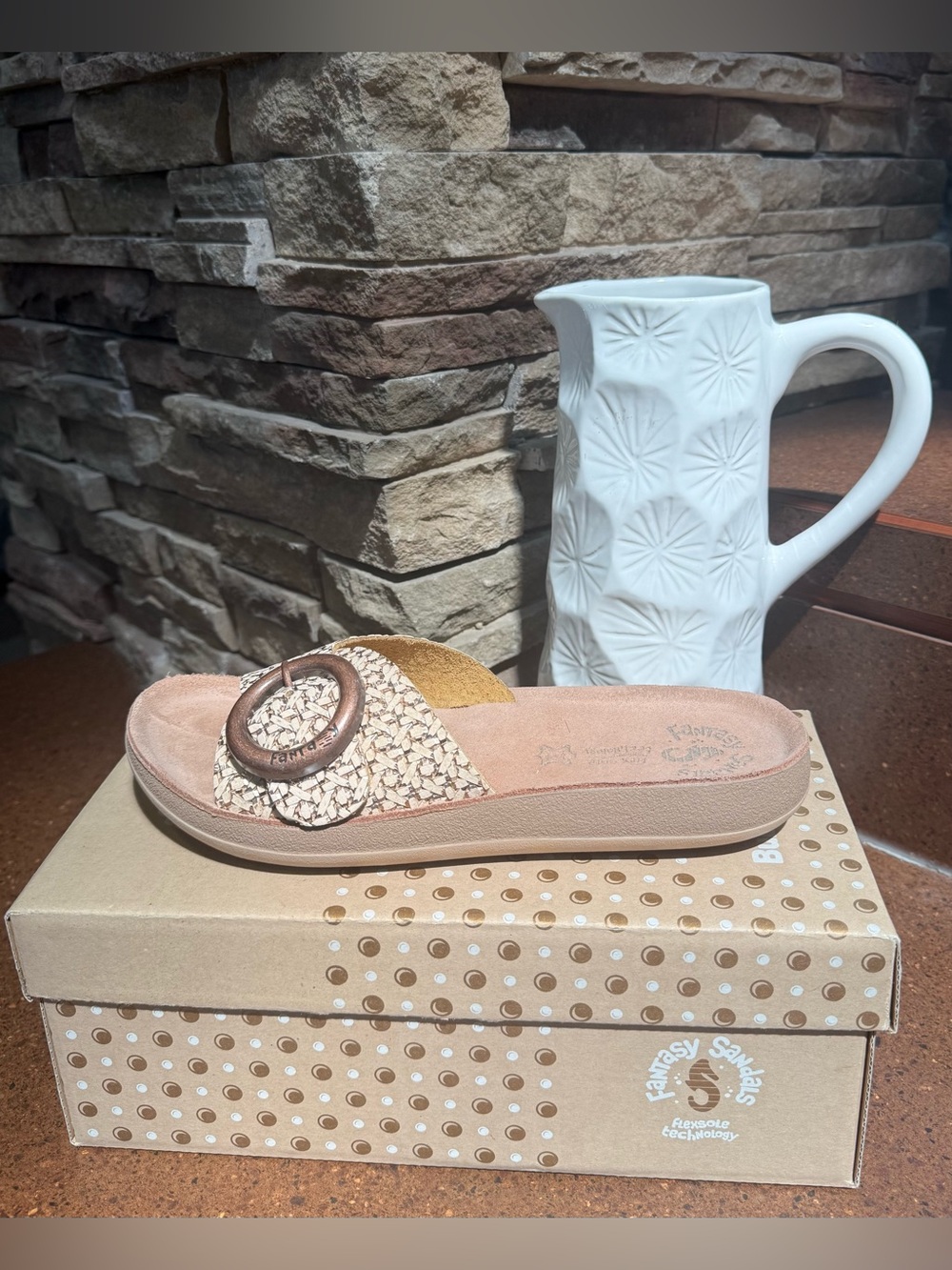 Fantasy Sandals KiKi S922 Rose Gold Embossed Leather Comfort Slides NWT size9